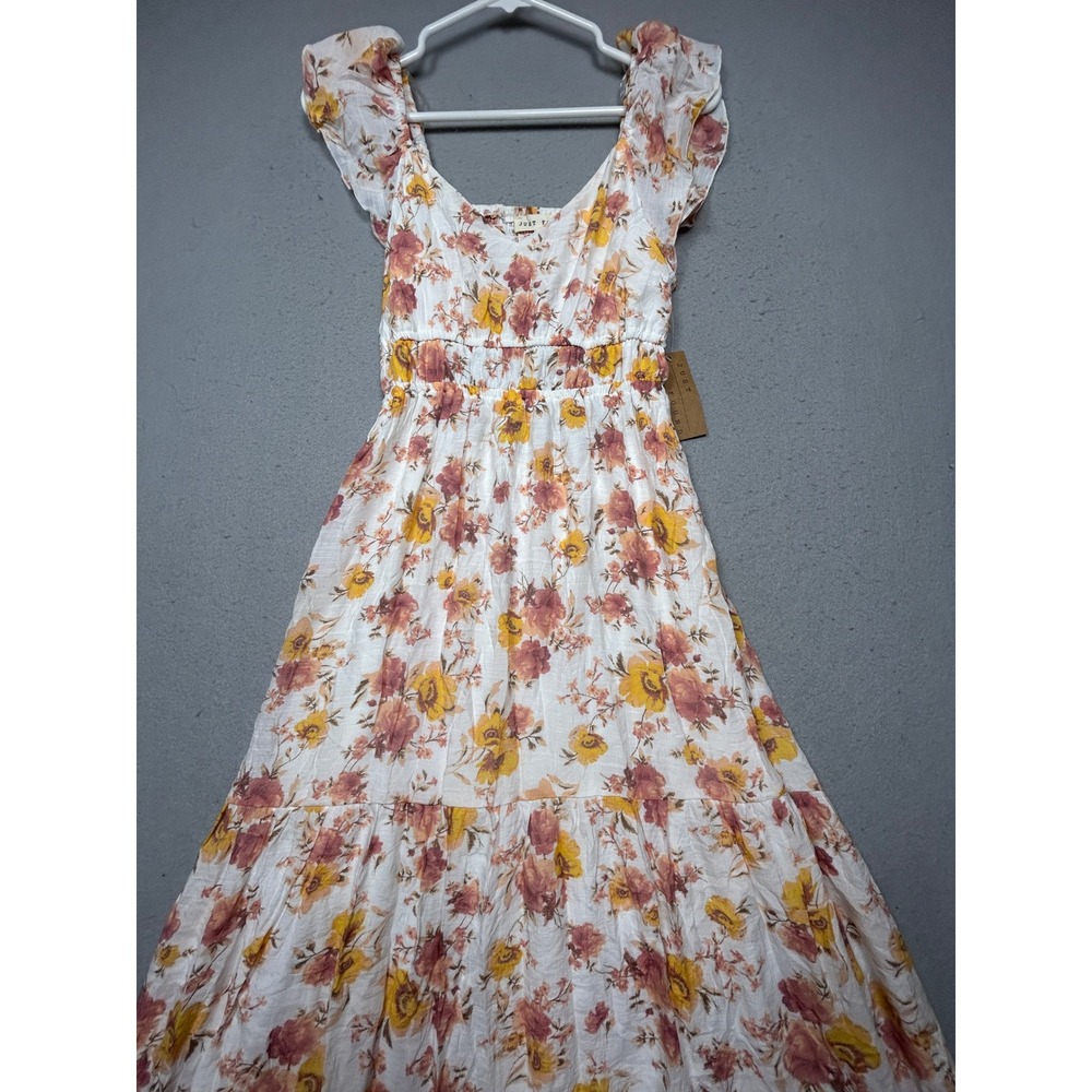 JUST FOUND Dress Polyester Rayon Floral Orange Yellow Small Womens